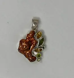 Element Earth ELE007 Raw Copper, citrine and peridot  Pendant Sterling Silver Nickel Free