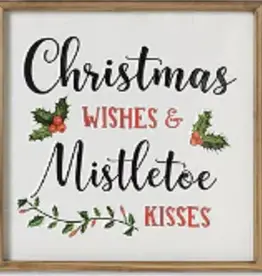 Tri W TWIG2556630A  Christmas Wishes and Mistletoe Kisses, 16" Wood and Metal Wall Decor