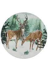 Tri W TWIMD0588 12" round metal snowy deer scene wall plaque