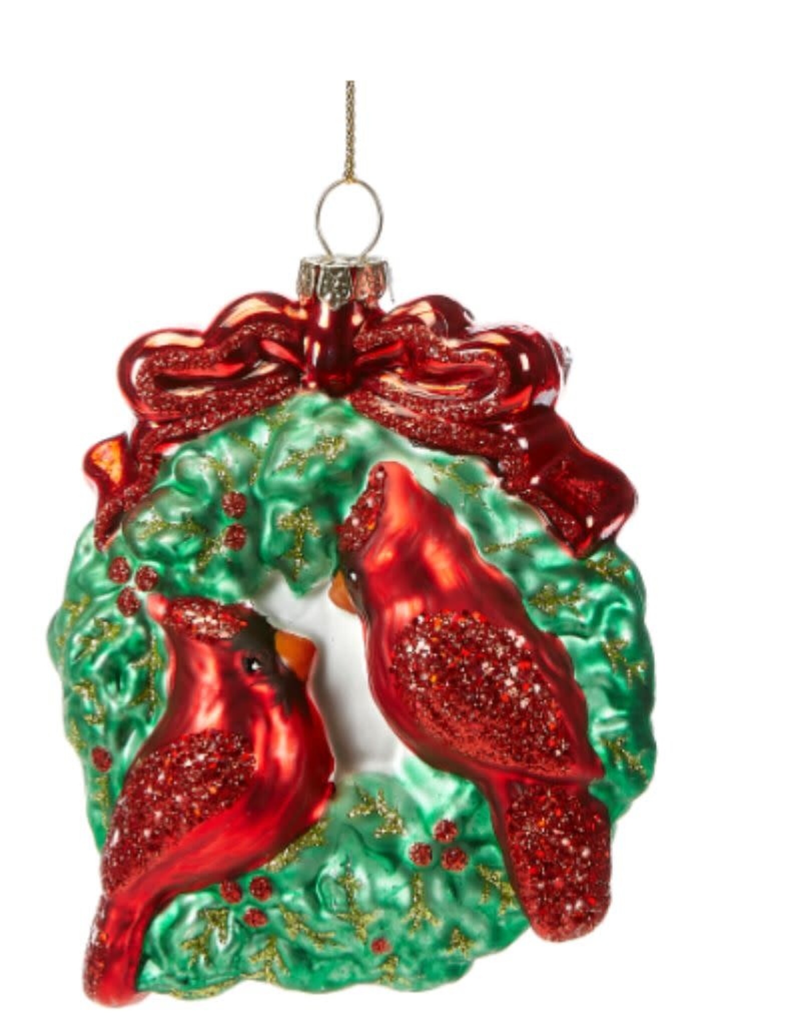 GiftCraft GC642272 Glass Cardinals on Wreath Ornament