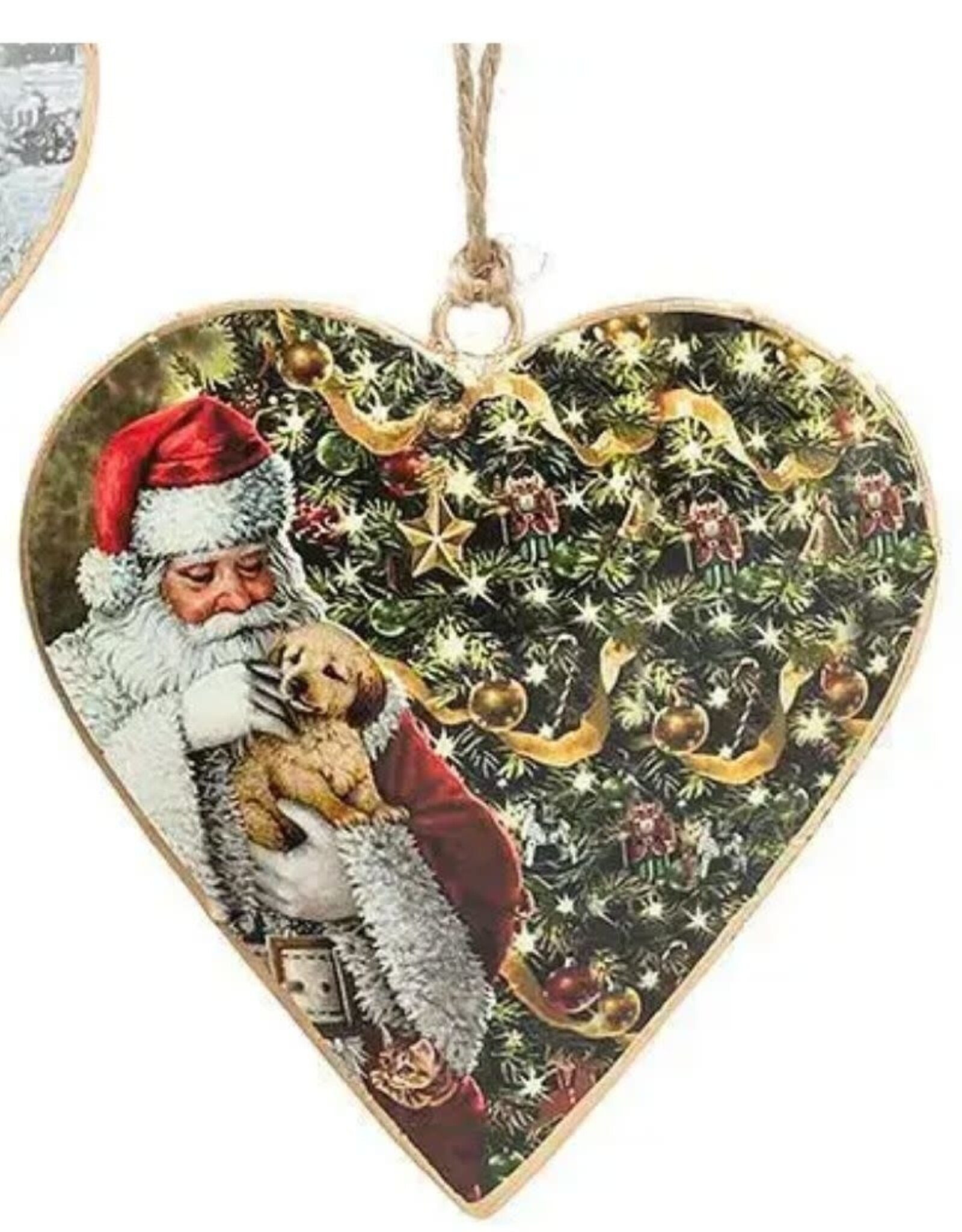 Abbott Santa Heart Doublesided Ornament, 4" Santa and Puppy