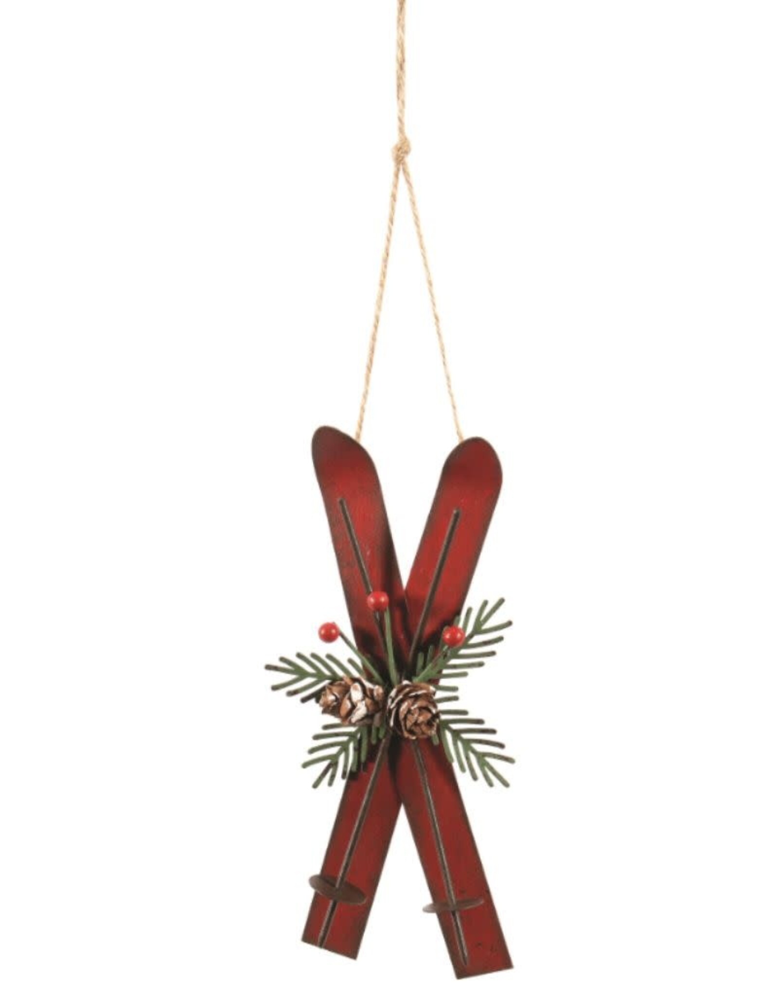 Nutcracker Designs CDYN25043 Red Metal Skis Ornament, 7"L