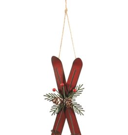 Nutcracker Designs CDYN25043 Red Metal Skis Ornament, 7"L