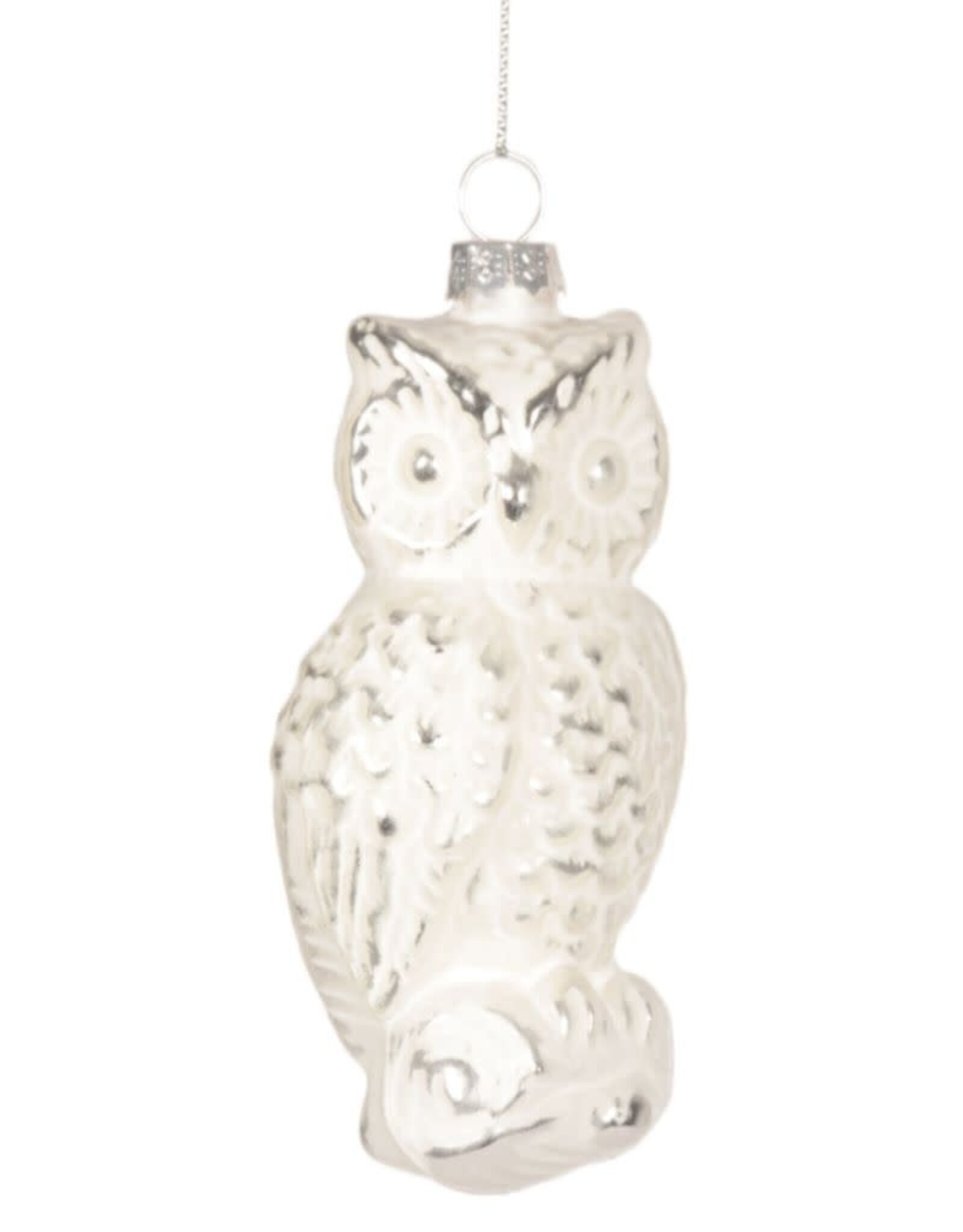 Nutcracker Designs CDYN60574 White Glass Owl  Ornament, 4"L