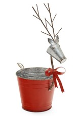 THE PINE CENTRE PC0111 Red Galvanized Metal Deer Bucket, 17"H