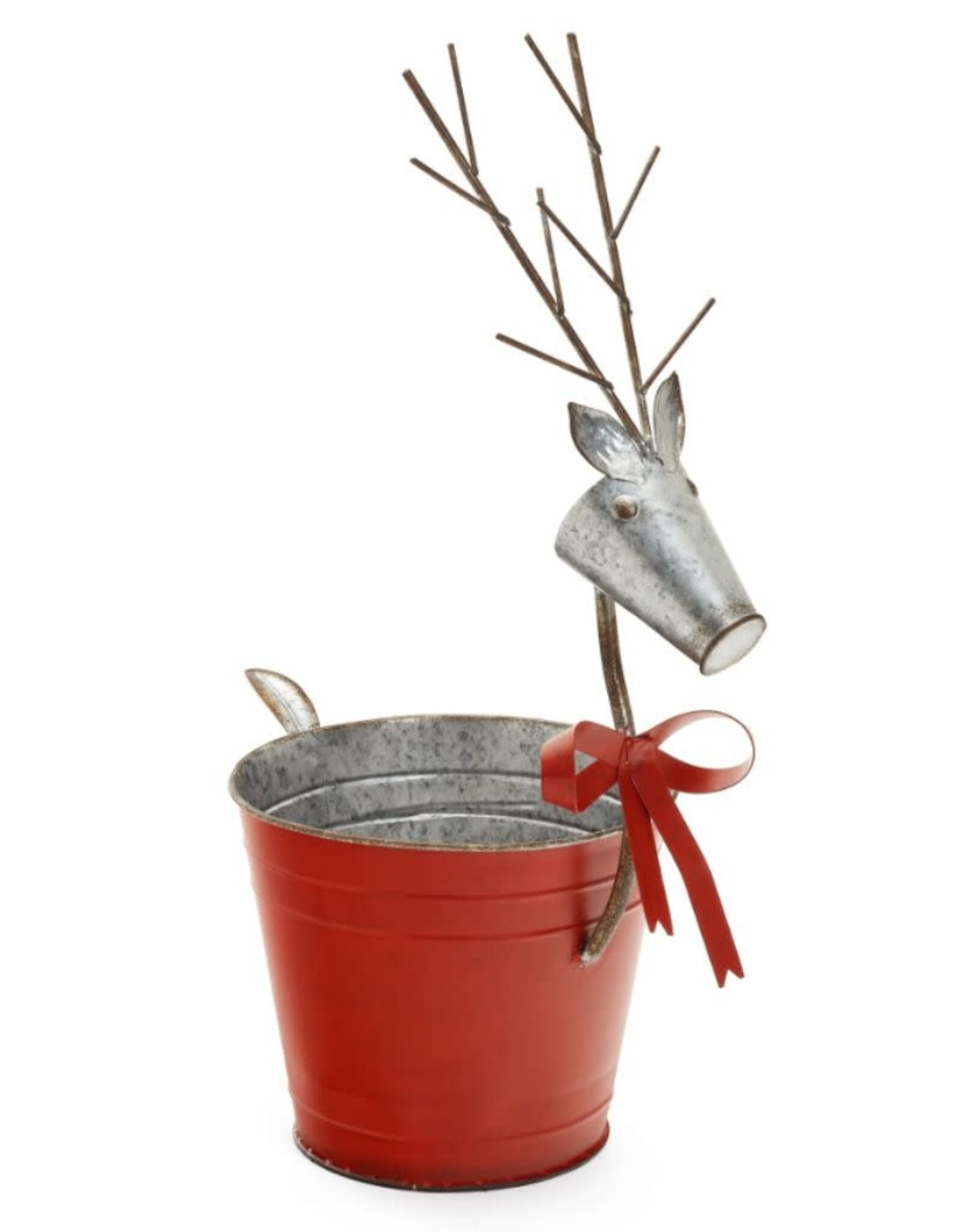 THE PINE CENTRE PC0111 Red Galvanized Metal Deer Bucket, 17"H