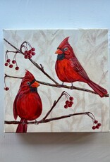 Alicia Galambos (PV Art) AGANDY&NEIL   Andy and Neil the Northern Cardinals, original 8x8 on canvas