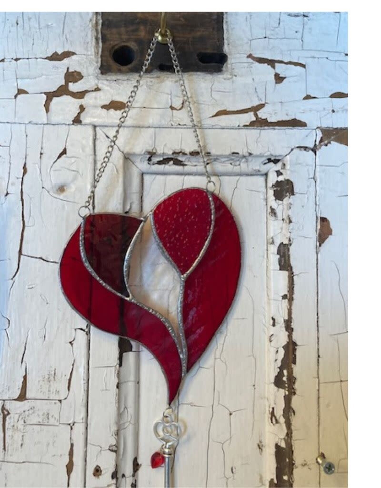 Artist- Andrew Reid ARHEARTKEYR Red Stained Glass Heart and Key