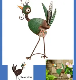 Evergreen 19.25" Rustic Metal Chicken with Spring Neck statuary