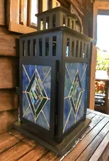 Artist- Andrew Reid ARLNTRNBLD Blue Diamond with clear bevel Stained glass Lantern by Andrew Reid