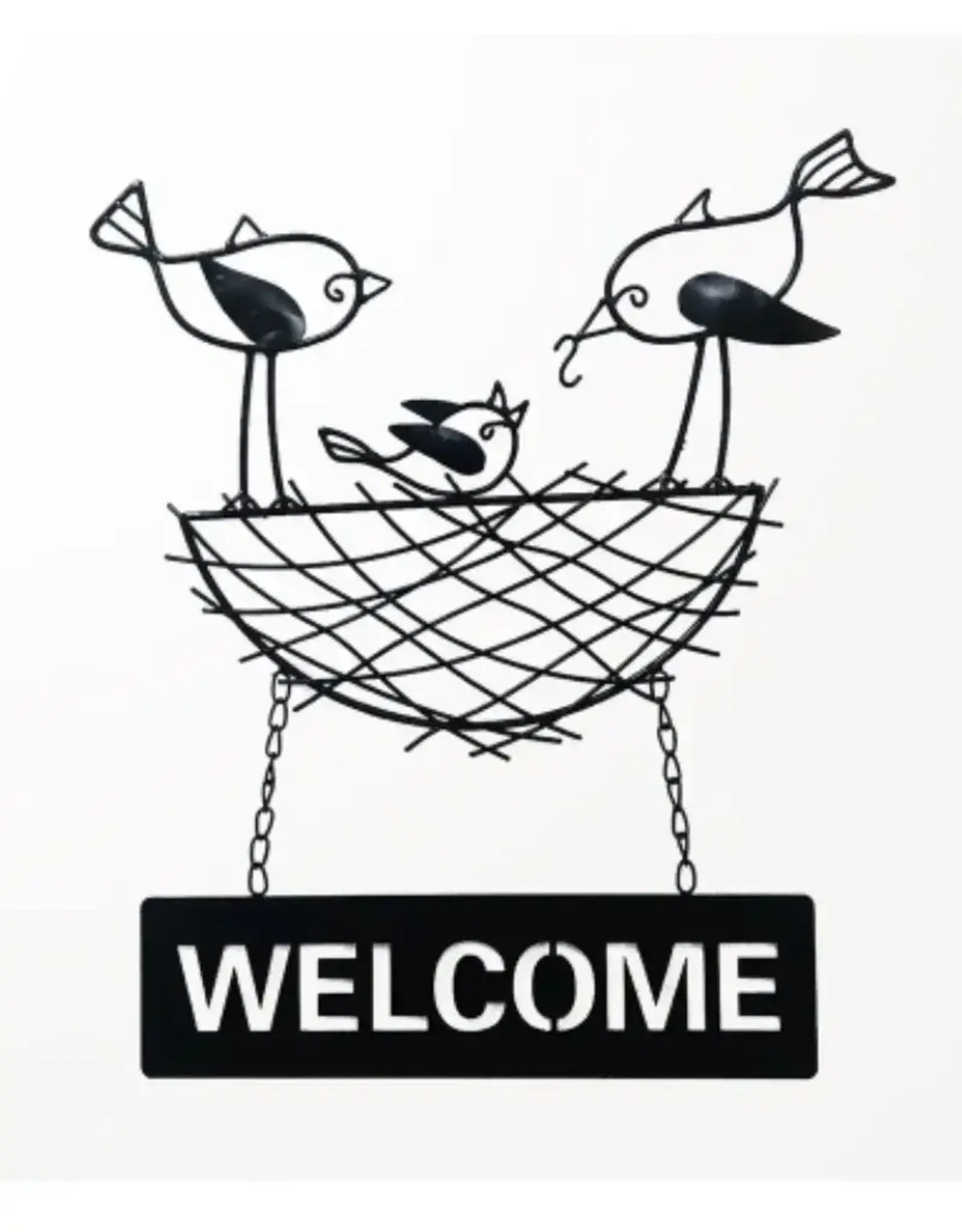 Panam Decor & Gifts PUI99045 Welcome Birds Nest Hanging Sign, Black