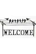 Panam Decor & Gifts PUI99051 Metal Welcome Sign with Birds on the Clothesline, Pewter Colour