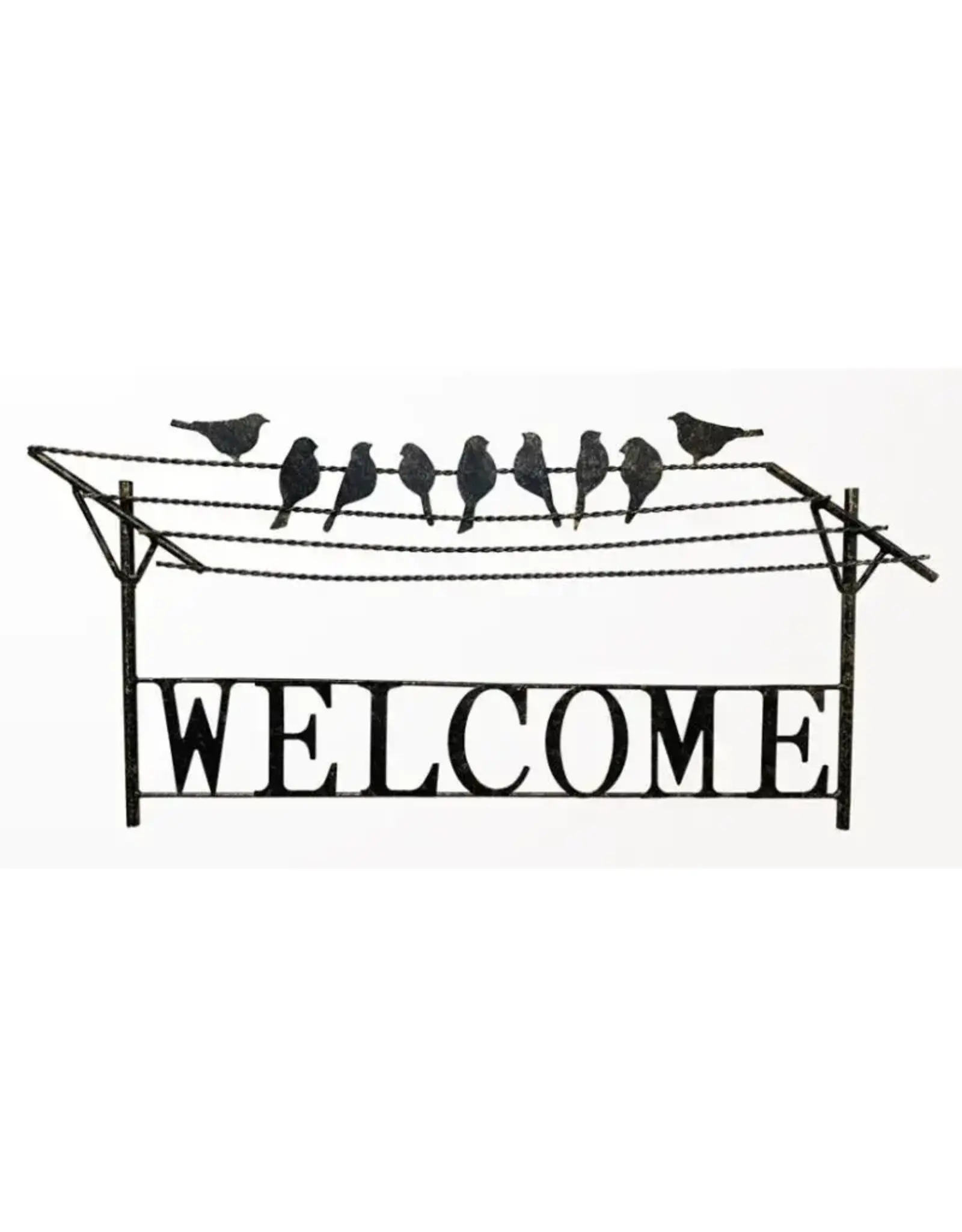 Panam Decor & Gifts PUI99051 Metal Welcome Sign with Birds on the Clothesline, Pewter Colour