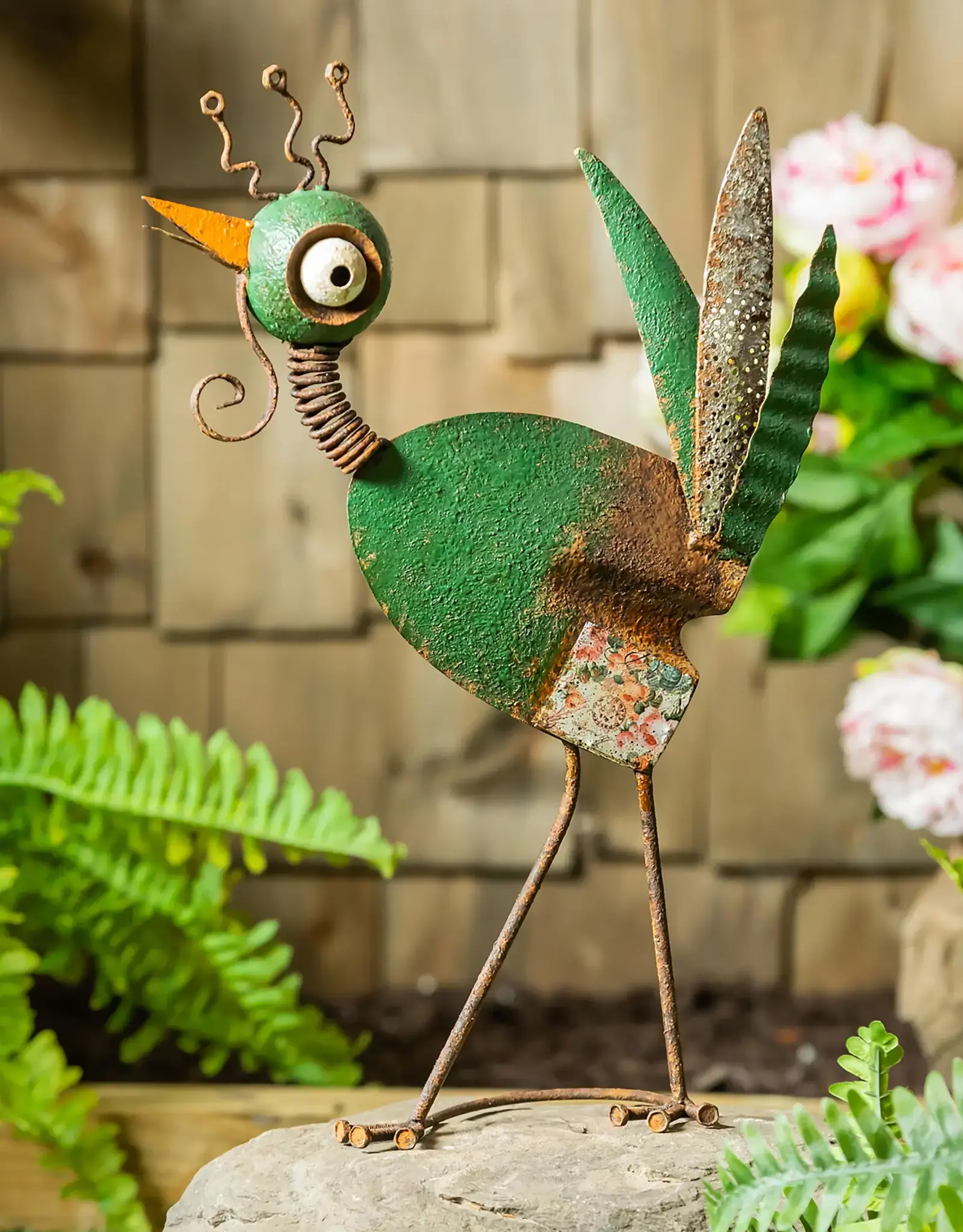 Evergreen EE234 Rustic Metal Chicken with Spring Neck statuary, 19.25"H