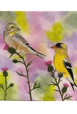 Alicia Galambos (PV Art) AGGOLDIEKURT   Goldie & Kurt, the American Goldfinches, original 8x8 on canvas