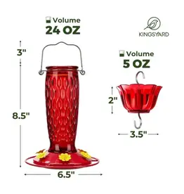 Kingsyard KY188CP01 Textured Red Glass Hummingbird Feeder w/ant moat