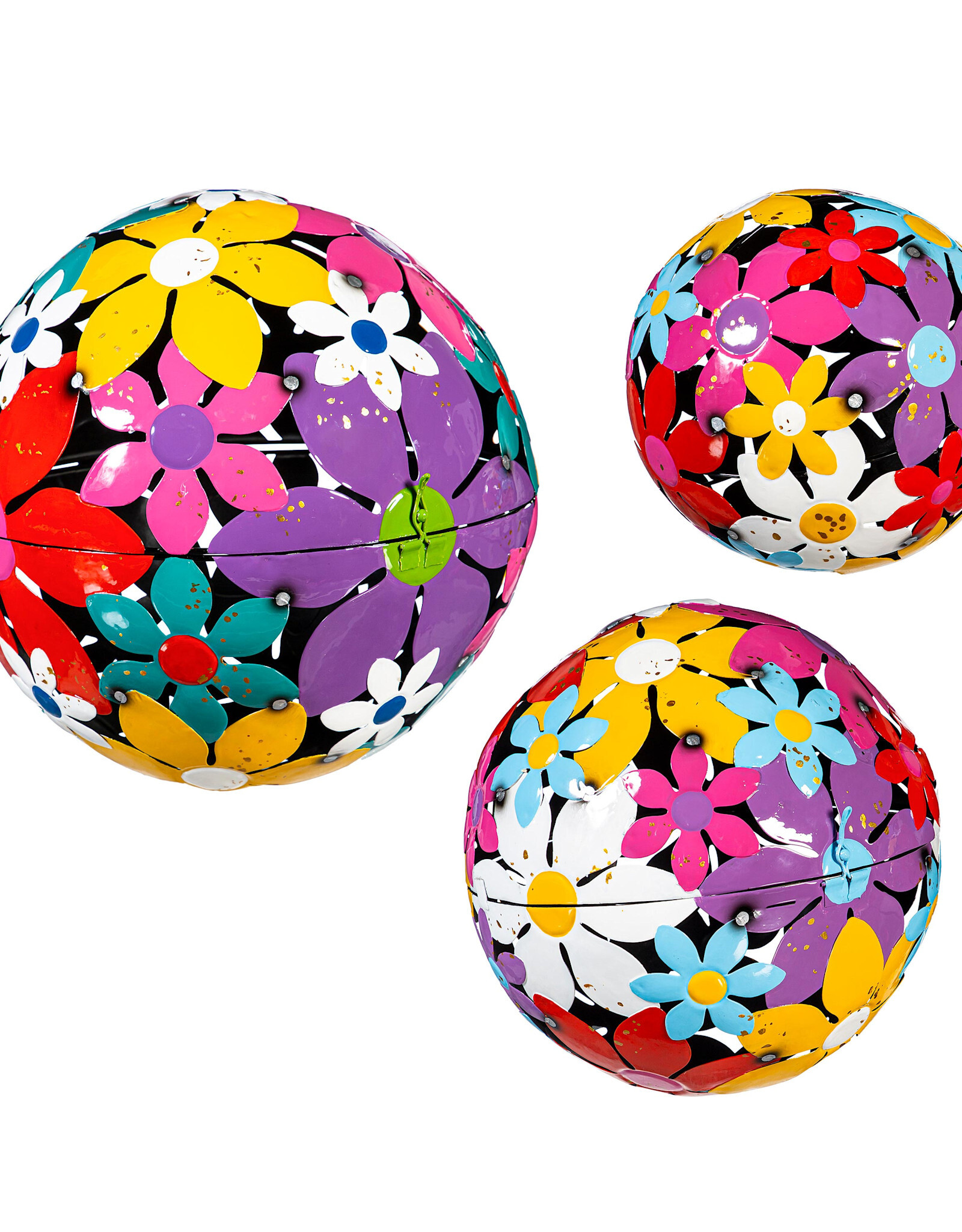 Evergreen Metal Floral Decorative Garden Ball, Set of 3
