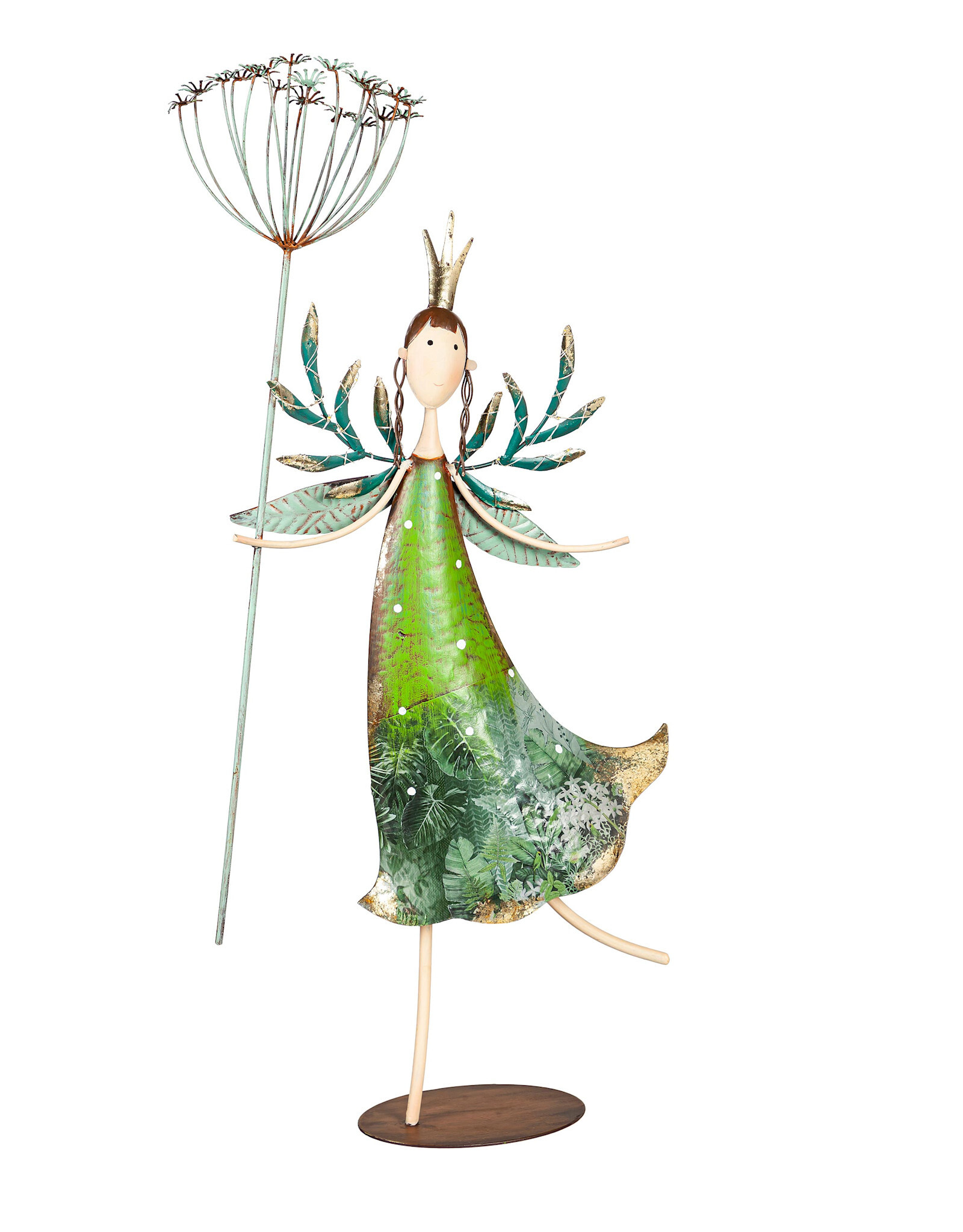 Evergreen Girl Holding Branch Metal Statuary with LED Lights