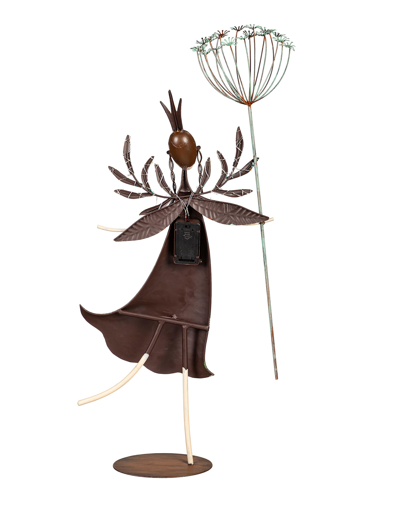 Evergreen Girl Holding Branch Metal Statuary with LED Lights