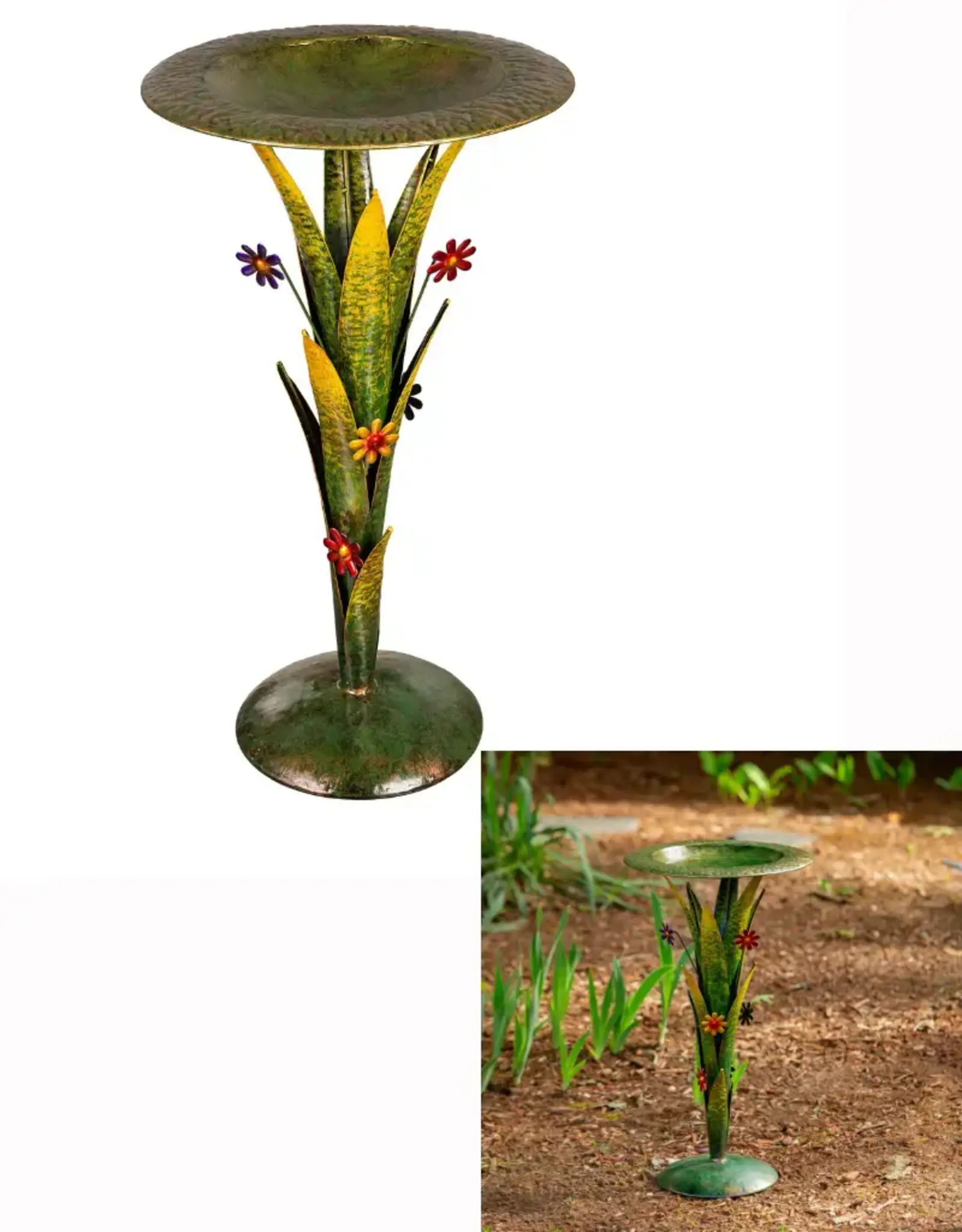 Evergreen Metal Bromelia Bird Bath