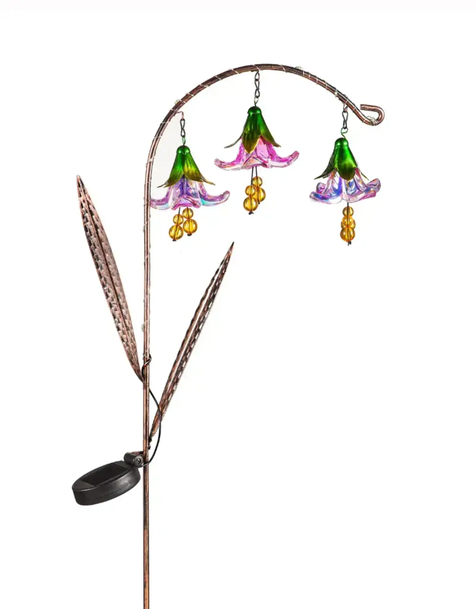 Evergreen 42"H Twinkling Light Solar Garden Stake w/Trio of Glass Flowers