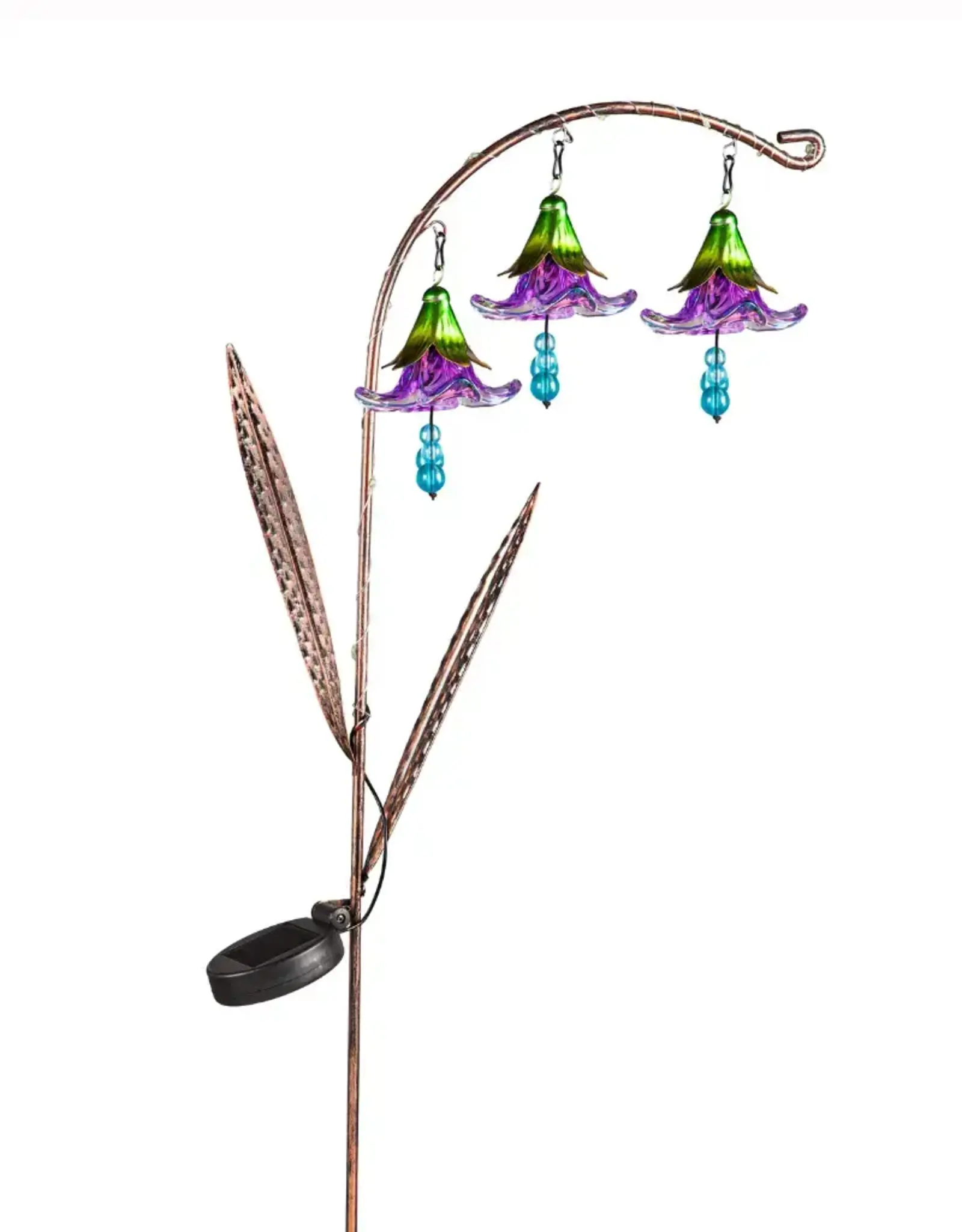 Evergreen 42"H Twinkling Light Solar Garden Stake w/Trio of Glass Flowers