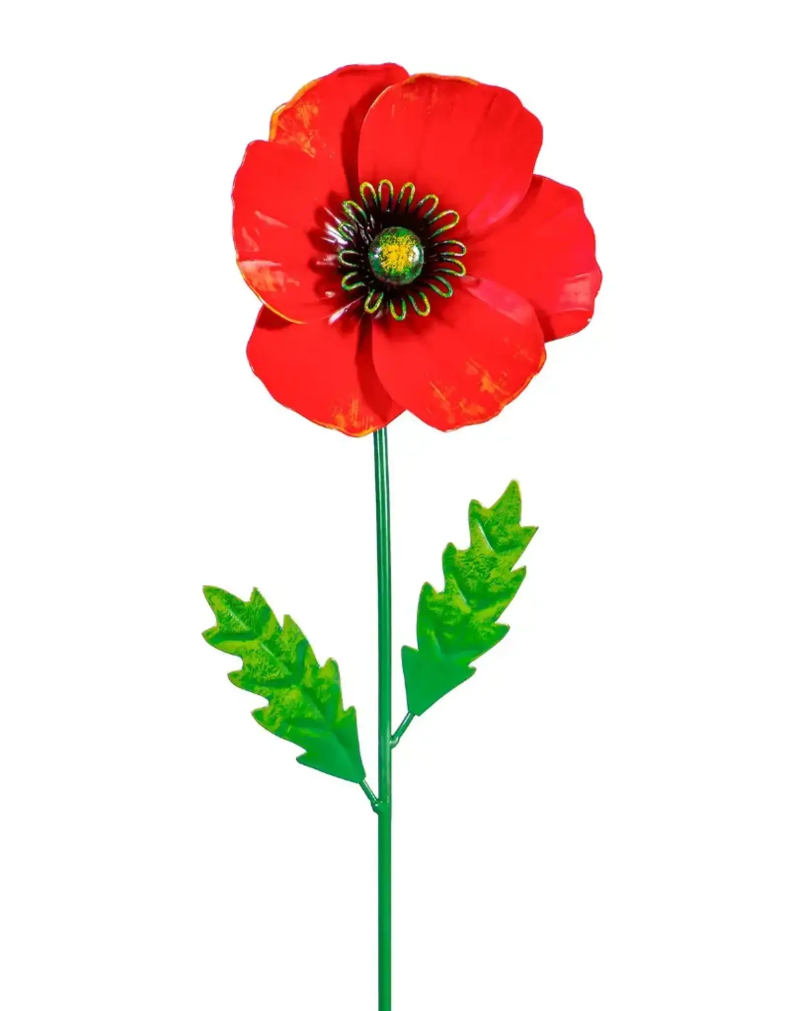 Evergreen Poppy Metal Garden Stake, 32",