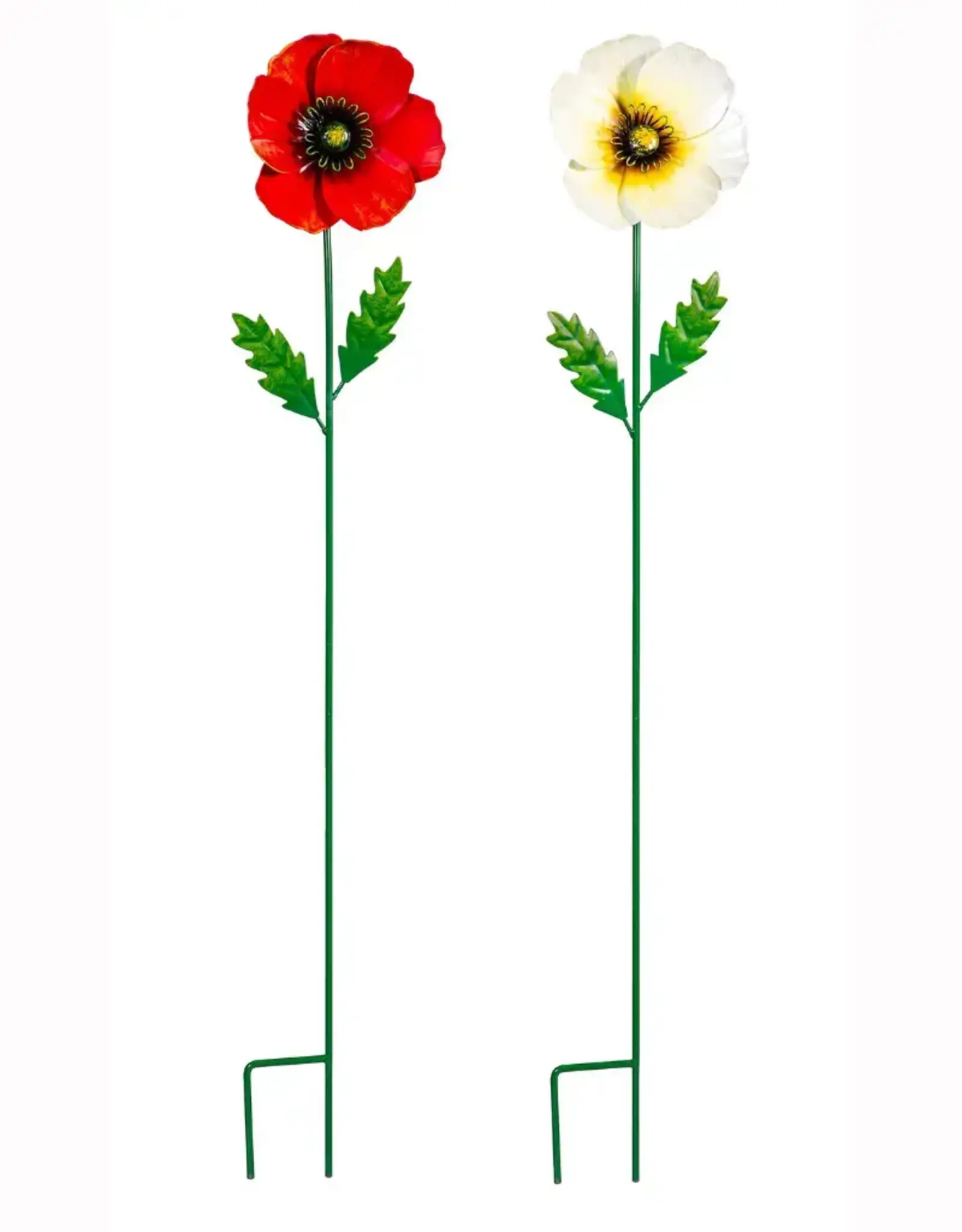Evergreen Poppy Metal Garden Stake, 32",