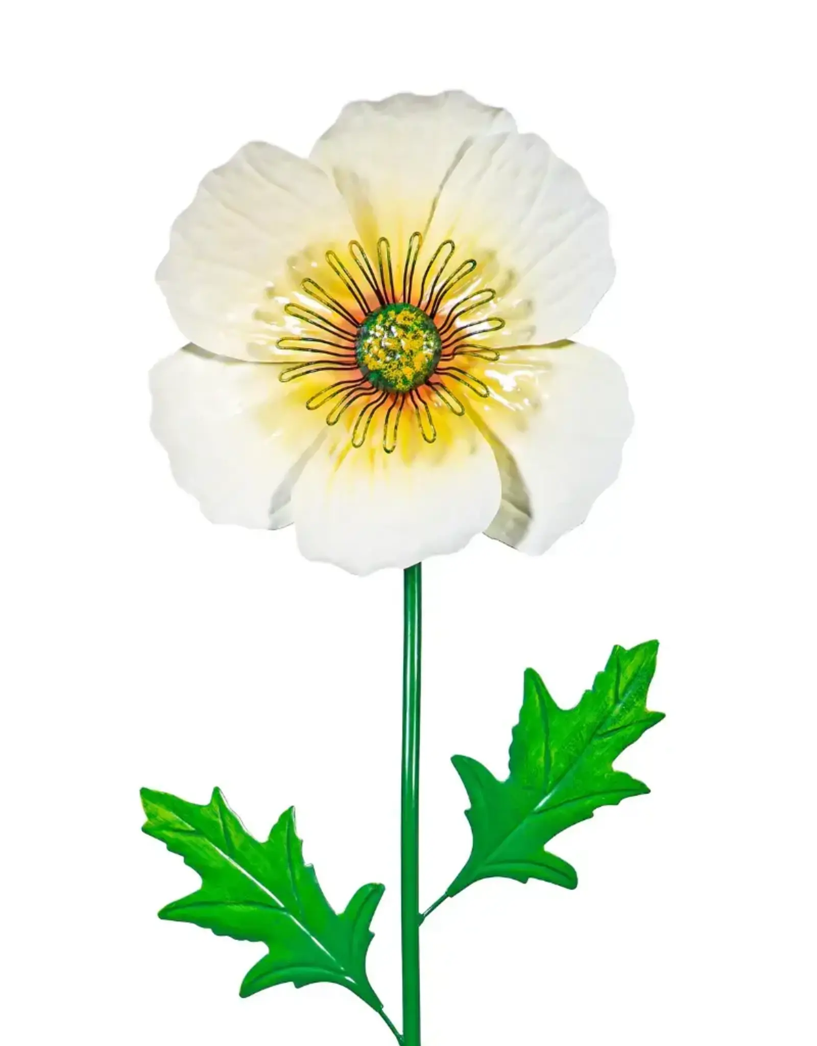 Evergreen Poppy Flowers Metal Garden Stake, 43"