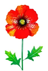 Evergreen Poppy Flowers Metal Garden Stake, 43"