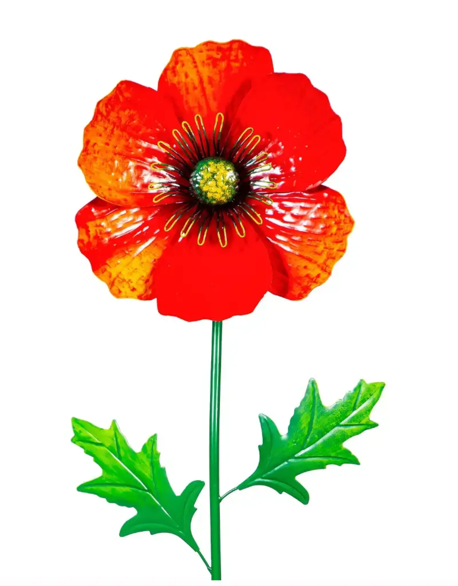 Evergreen Poppy Flowers Metal Garden Stake, 43"