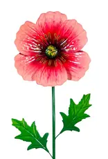 Evergreen Poppy Flowers Metal Garden Stake, 43"