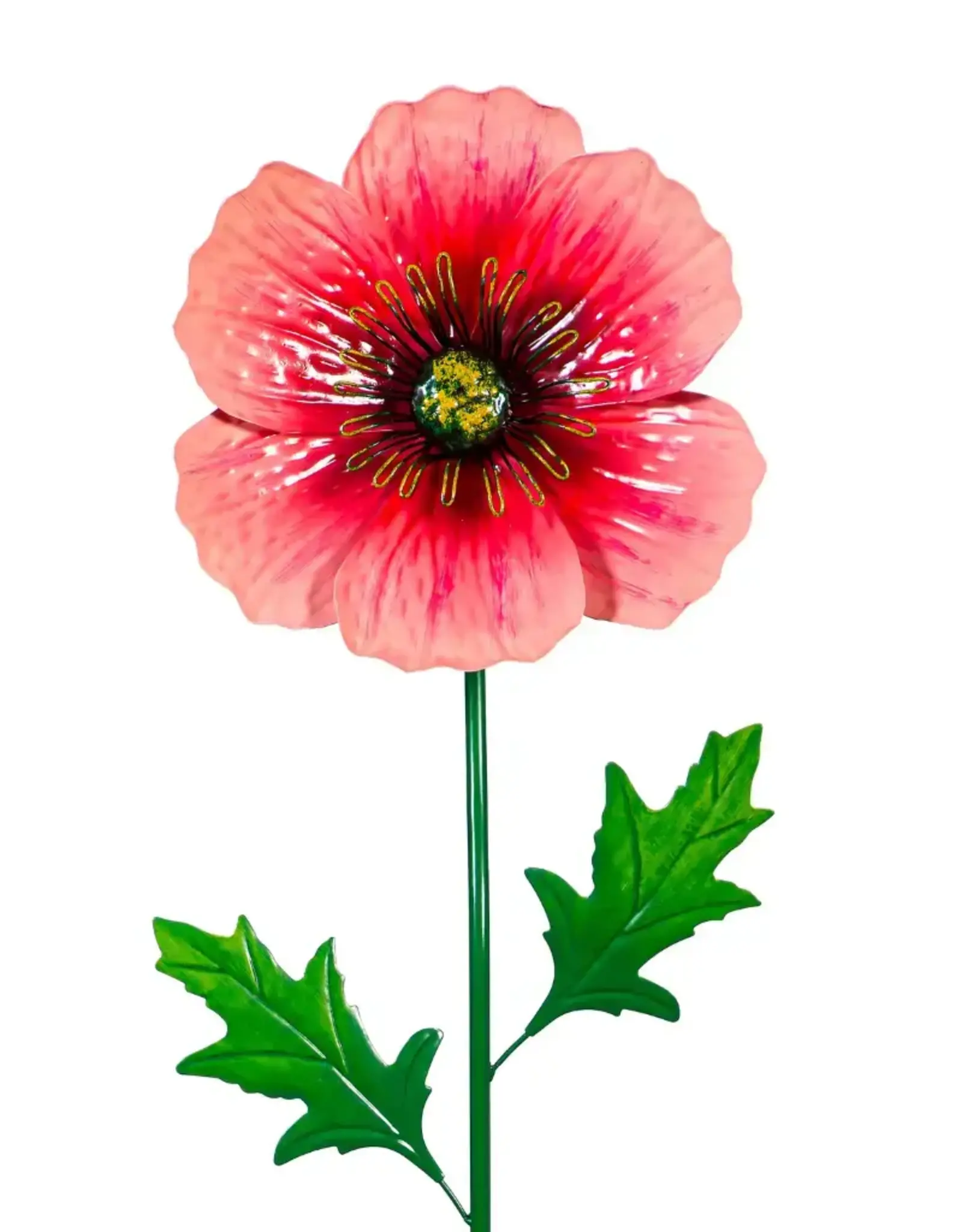 Evergreen Poppy Flowers Metal Garden Stake, 43"