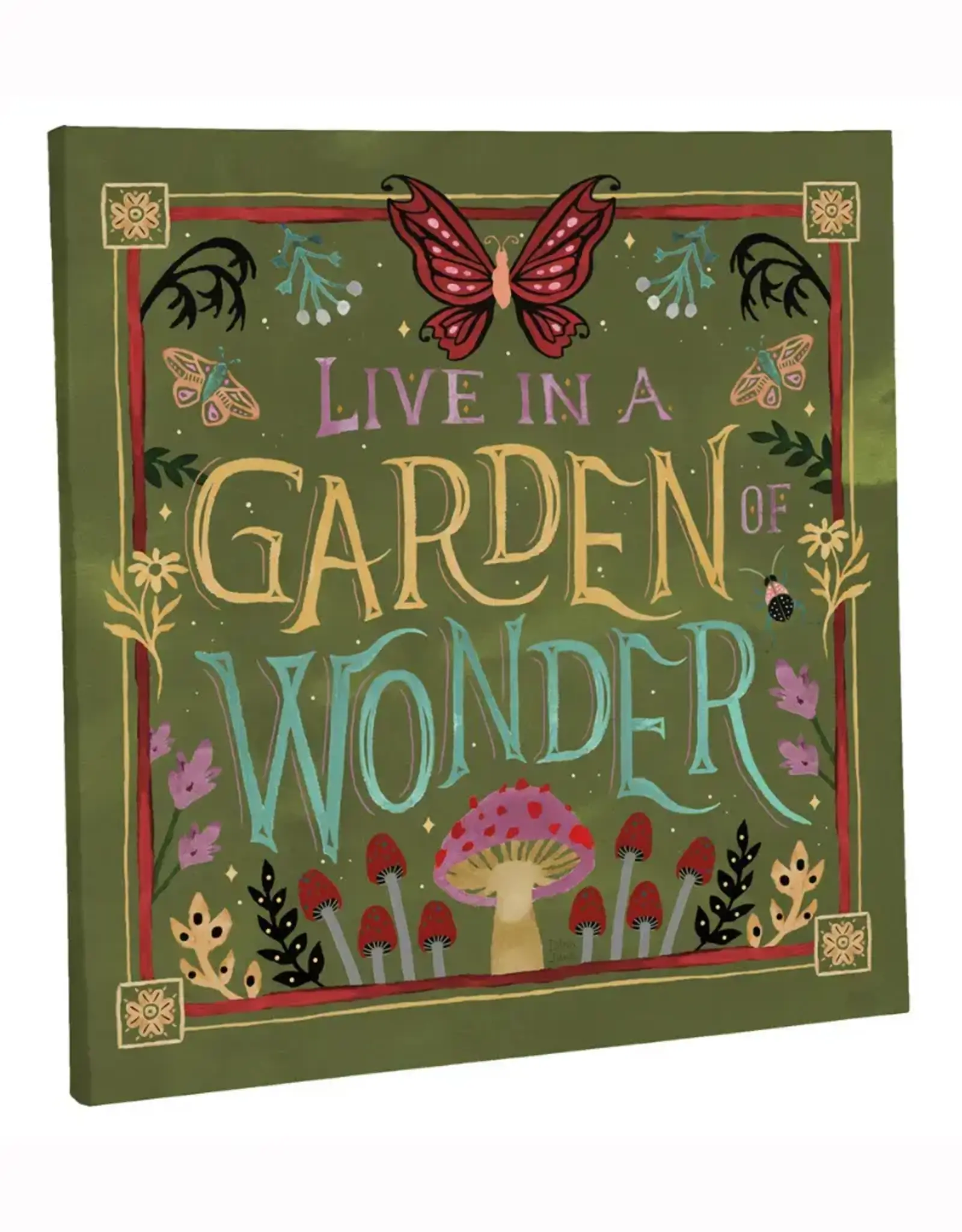 Evergreen 14" H x 14" L Outdoor Canvas, "Live in a Garden of Wonder"