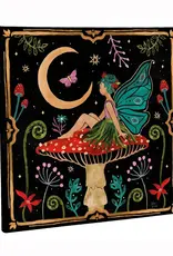 Evergreen 14" H x 14" L Outdoor Canvas, Fairy Sitting on Mushroom