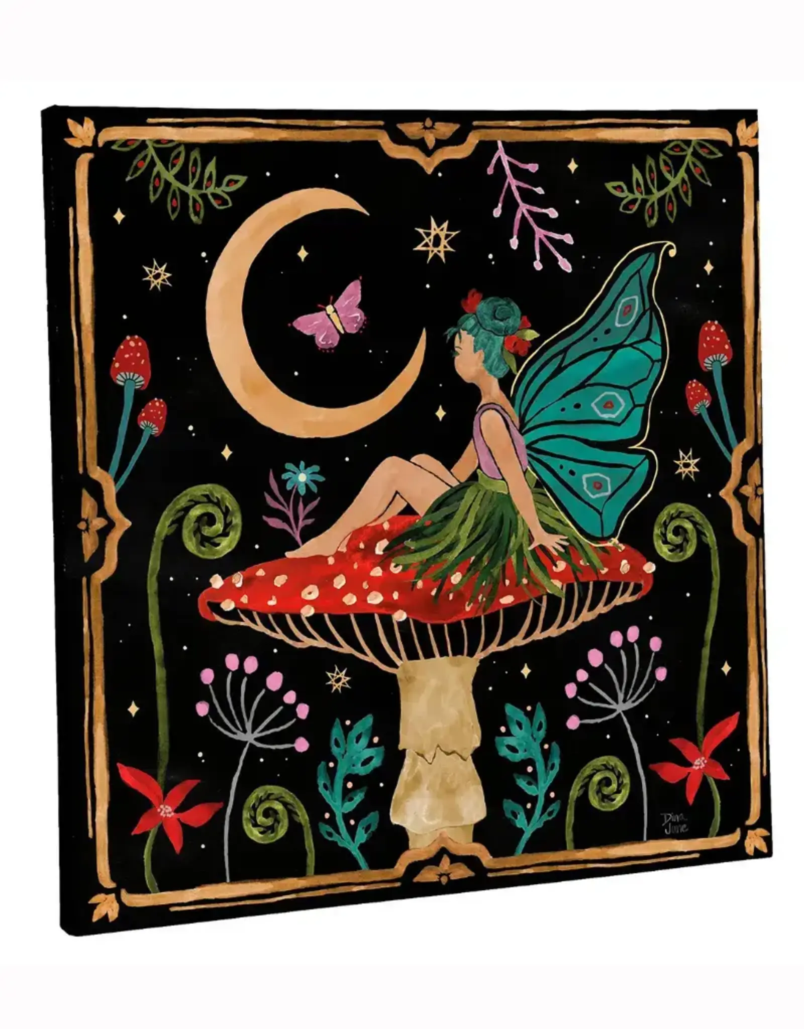 Evergreen 14" H x 14" L Outdoor Canvas, Fairy Sitting on Mushroom