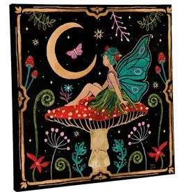 Evergreen 14" H x 14" L Outdoor Canvas, Fairy Sitting on Mushroom