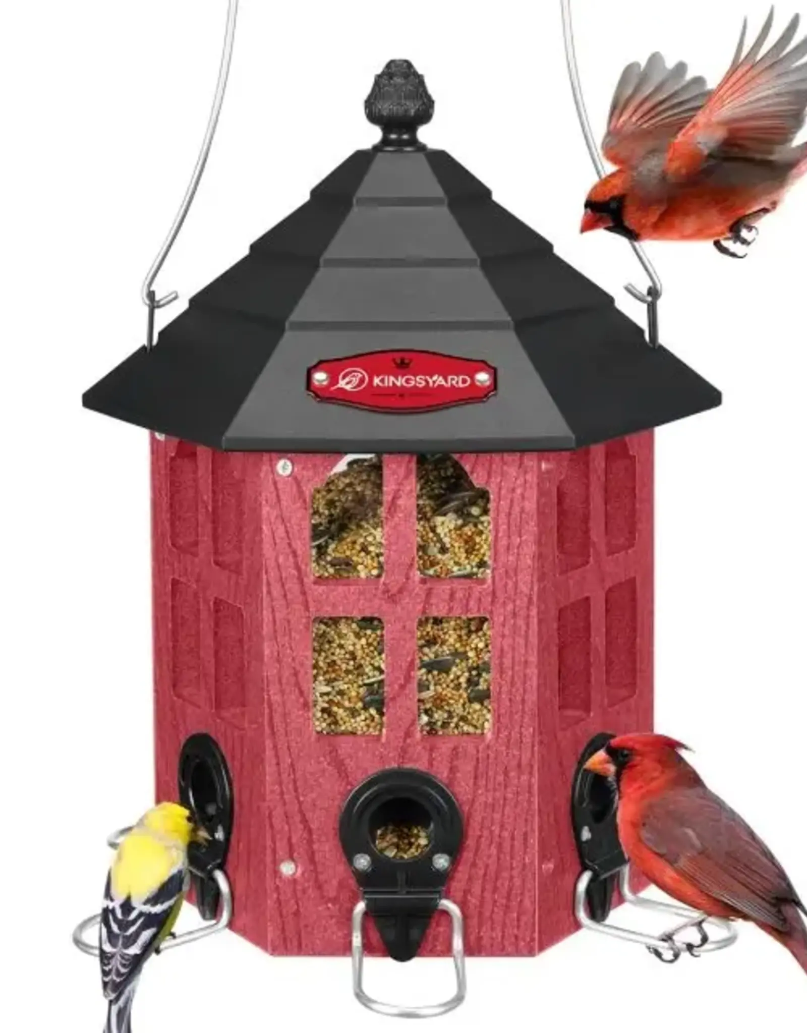 Kingsyard KY225CP Red Recycled Bird Feeder Hexagon