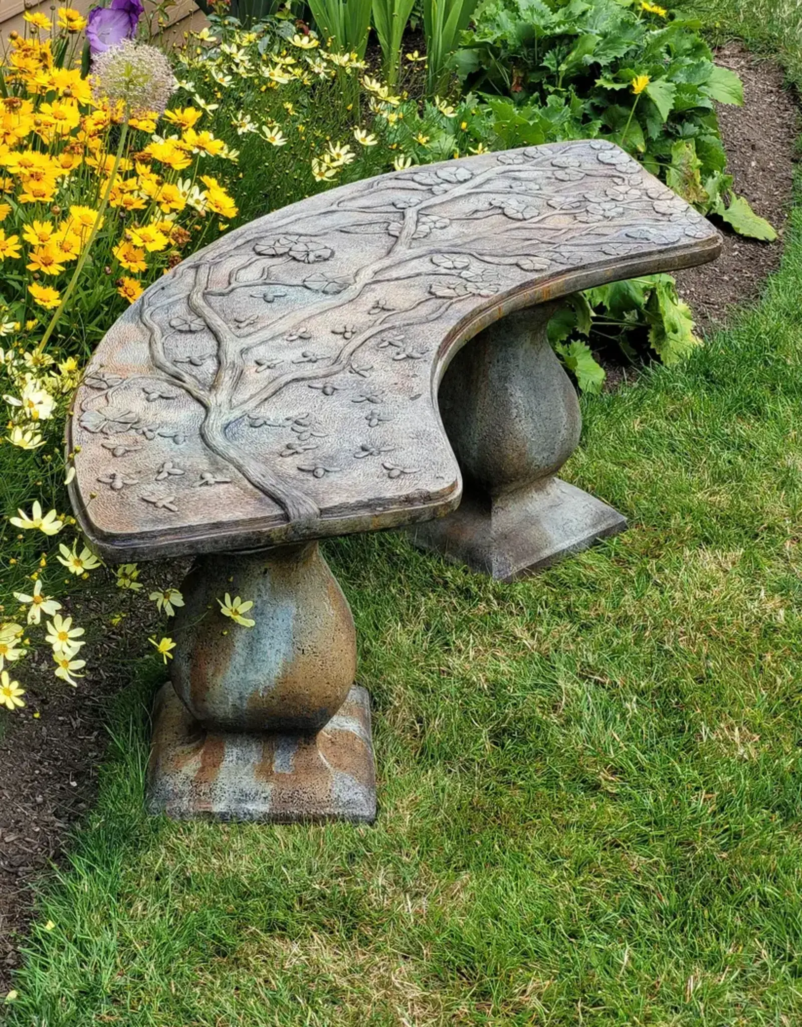 Castart Studio Cherry Blossom Bench Curved -Western Slate
