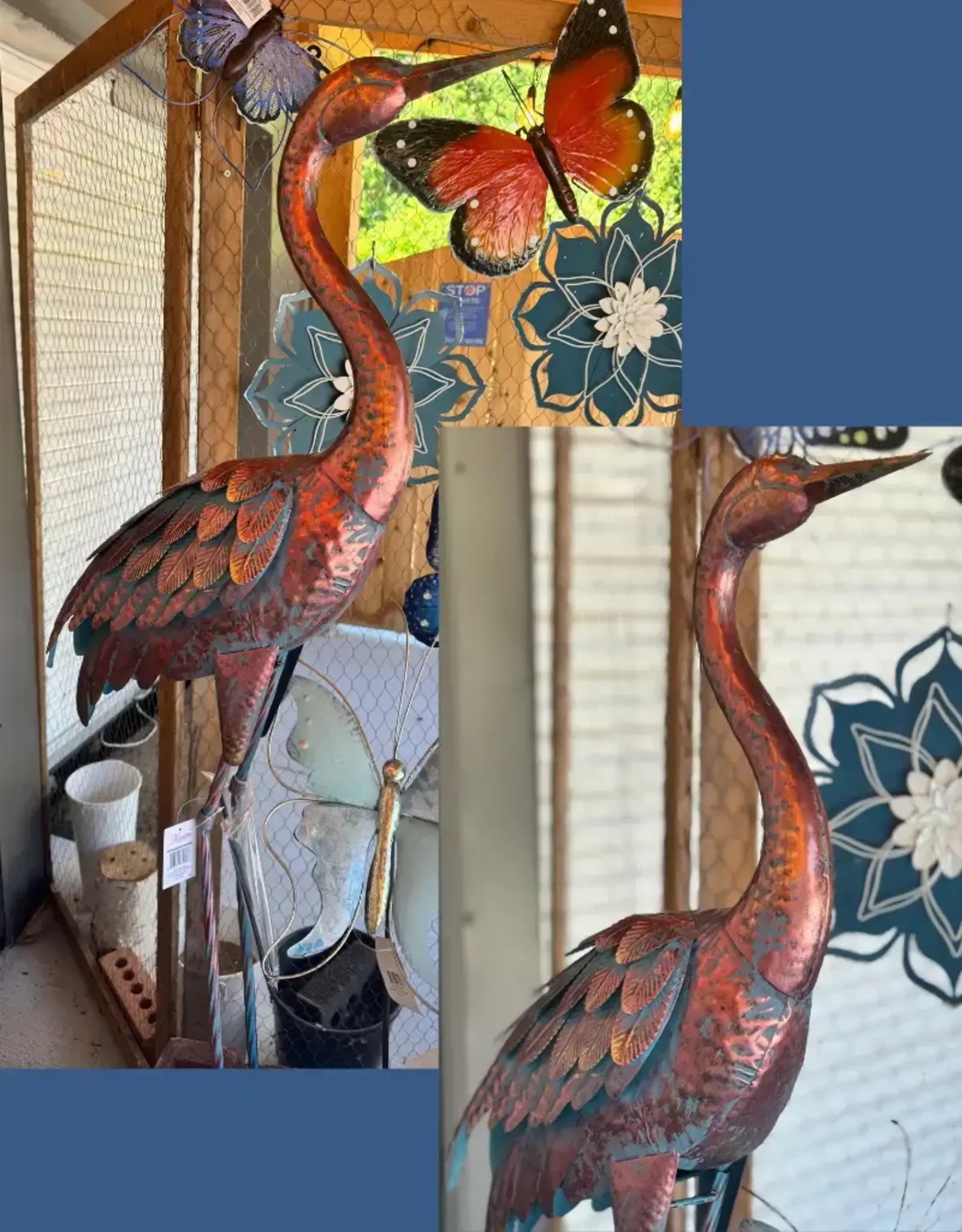 Panam Decor & Gifts PUI68083 Aged Metal Crane Head Up 48" tall