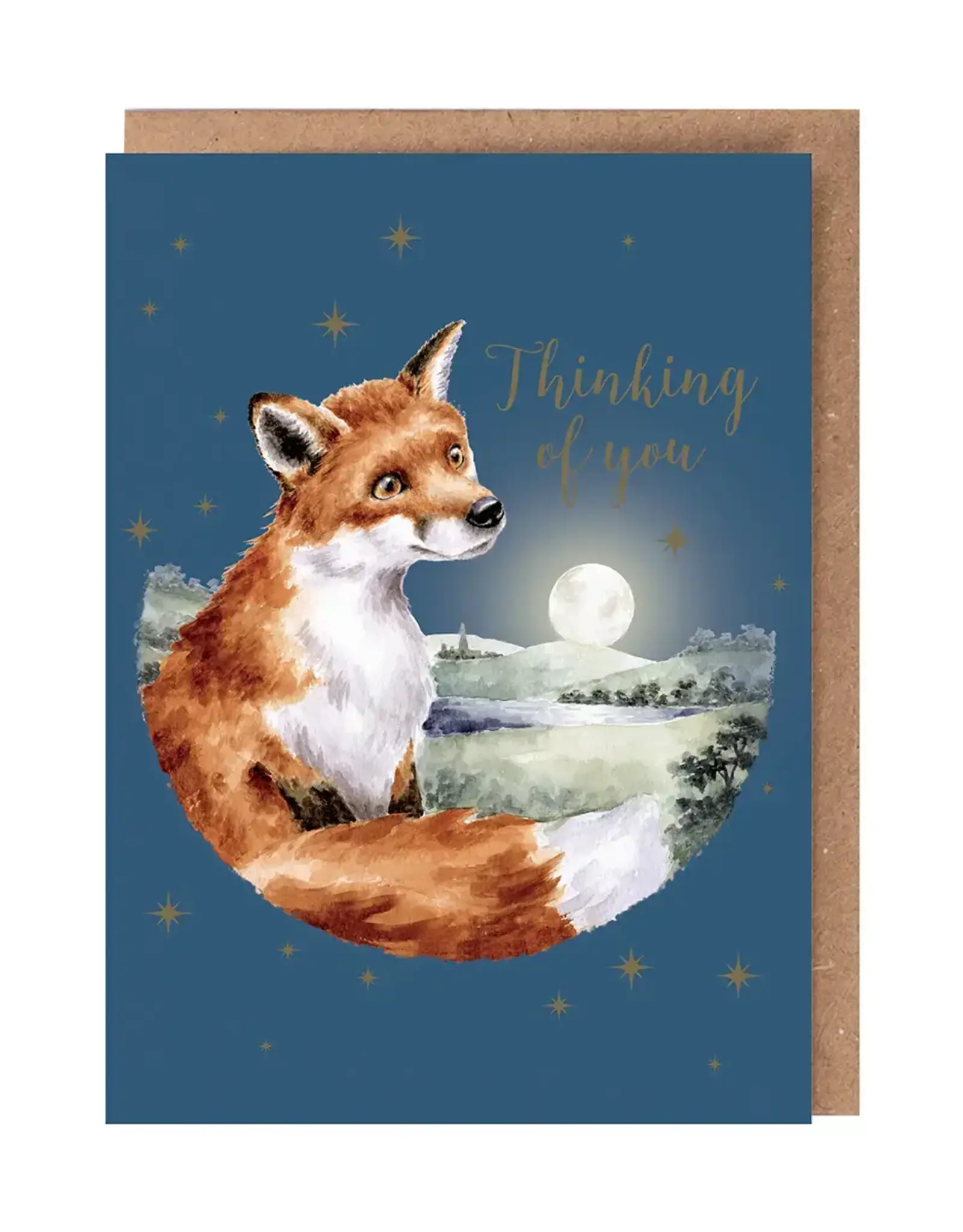 Wrendale Designs by Hannah Dale DYAWC220 Stargazing Thinking of you Fox Sympathy Gold foiled