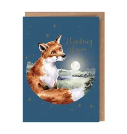 Wrendale Designs by Hannah Dale DYAWC220 Stargazing Thinking of you Fox Sympathy Gold foiled