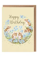 Wrendale Designs by Hannah Dale DYAWC218 Forget me not Mice Happy Birthday Gold foiled