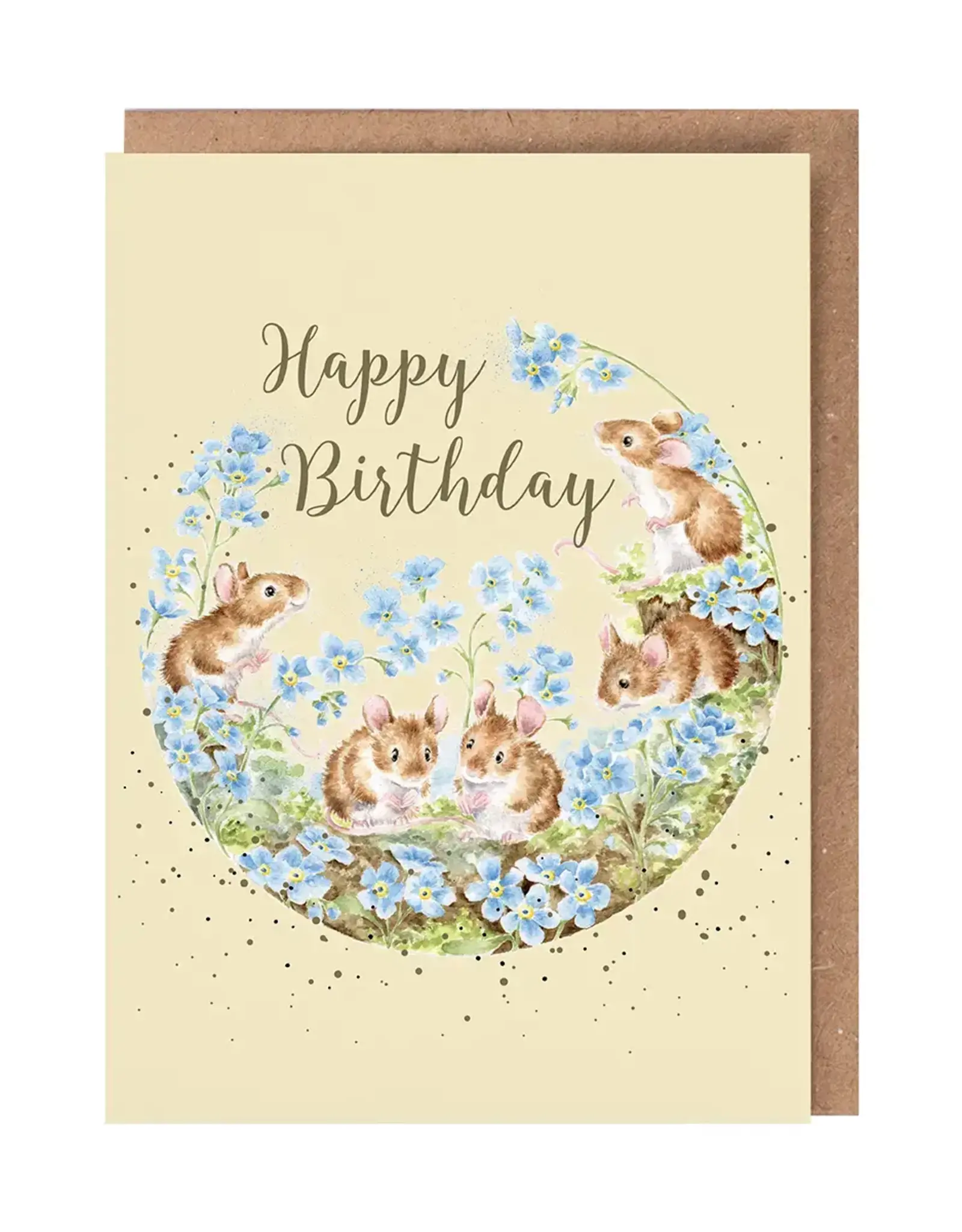Wrendale Designs by Hannah Dale DYAWC218 Forget me not Mice Happy Birthday Gold foiled