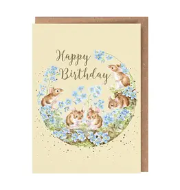 Wrendale Designs by Hannah Dale DYAWC218 Forget me not Mice Happy Birthday Gold foiled