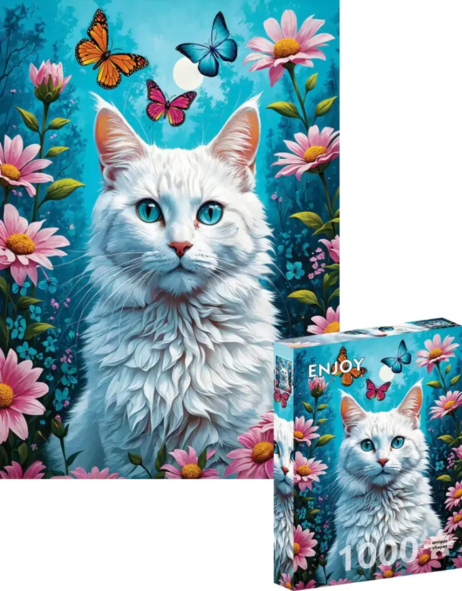 Enjoy Puzzle White Cat | 1000 Piece | AI Assistance