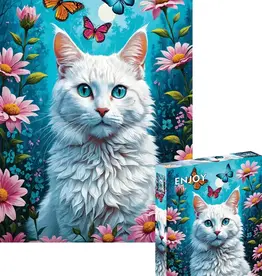 Enjoy Puzzle White Cat | 1000 Piece | AI Assistance