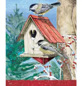 Carson EL53219E Garden Flags Winter  Red Roof Birdhouse