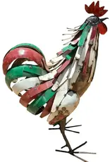 Zimba-Art Metal XL Green and Red Colourful Rooster 25"H x 20"D x 10"W