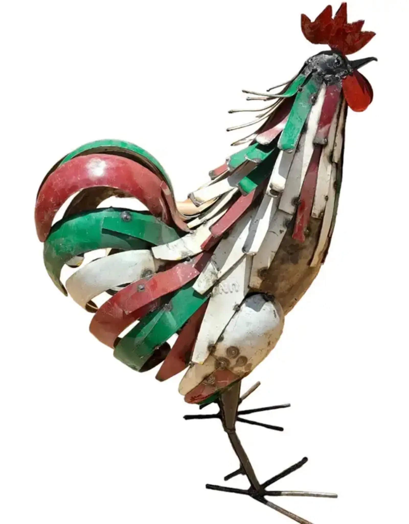 Zimba-Art Metal XL Green and Red Colourful Rooster 25"H x 20"D x 10"W